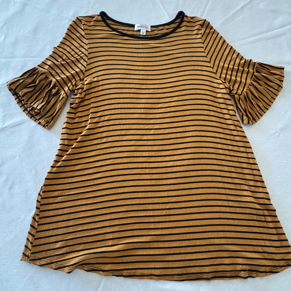 Striped Ruffle Sleeve Top in Mustard and Black